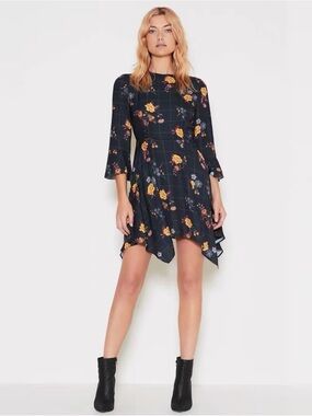 The Fifth Label Navy Floral Asymmetrical Dress
